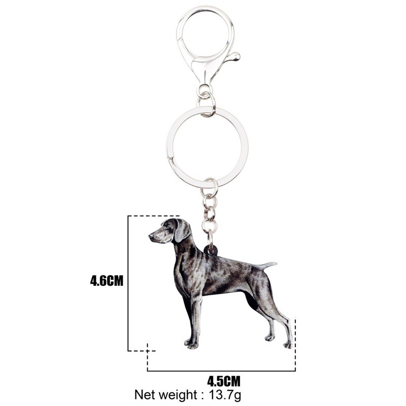 Breloc de chei pentru câini german Weimaraner acrilic Bonsny, breloc, inel, bijuterii animale, pentru femei, fete, iubitori de animale de companie, geantă cadou, poșetă pentru mașină.