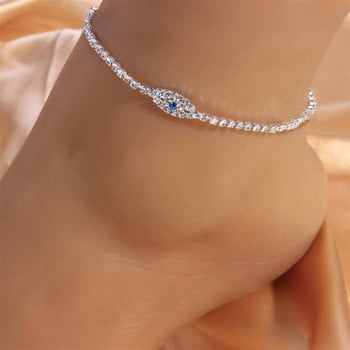 Stonefans Wvil Blue Evil Eye Anklet for Women String Boho Tennis Charm Гривни за глезена със стрази на едро Златен подарък