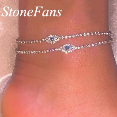 Stonefans Wvil Blue Evil Eye gleznă pentru femei String Boho Tenis Charm Strass Brățări de gleznă Vrac en-gros Cadou de aur