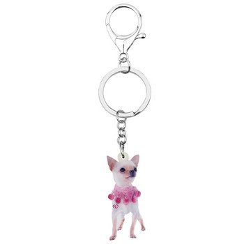 Bonsny Acrylic Lovely Chihuahua Dog Keychains Long Pet Μπρελόκ Ζώο Μπρελόκ Κόσμημα με μπρελόκ για γυναίκες, λάτρεις των παιδιών Αστείο δώρο φεστιβάλ