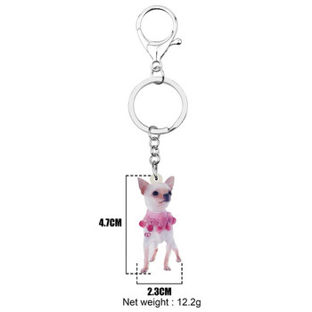 Bonsny Acrylic Lovely Chihuahua Dog Keychains Long Pet Μπρελόκ Ζώο Μπρελόκ Κόσμημα με μπρελόκ για γυναίκες, λάτρεις των παιδιών Αστείο δώρο φεστιβάλ