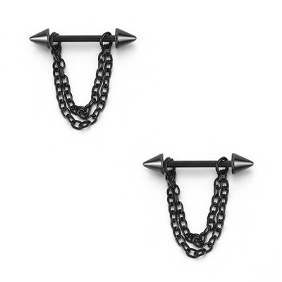 Set piercing pentru mamelon inimă din oțel inoxidabil 14G Lot de piercing pentru mamelon cu aripi de înger negru Pachet de inele pentru mamelon de cristal pentru limbă.