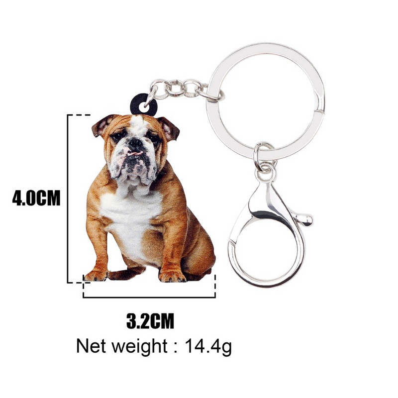 Bonsny Statement akril ülő brit bulldog mopsz kutya kulcstartók kulcstartó gyűrűk ajándék nőknek lányoknak tini kézitáska varázslatok