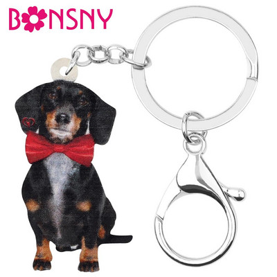 „Bonsny“ akrilo Valentino dienos „Bowknot“ taksas, šunų raktų pakabukas, gyvūnų raktų pakabukas, skirtas moterims, mergaičių paauglių krepšys, automobilio piniginės papuošimas