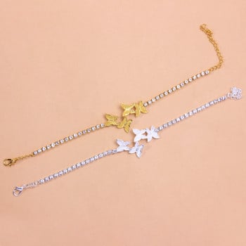 Stonefans Rhinestone Butterfly Foot Chain Глезена Плажна гривна за глезена Гривна на крака Вериги Нови дамски сандали Аксесоари за глезена