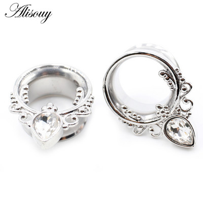 Alisouy 2 bucăți din oțel inoxidabil frunze melci picătură de apă din zirconiu tunel pentru urechi dopuri expansor targă calibre bijuterii piercing pentru corp