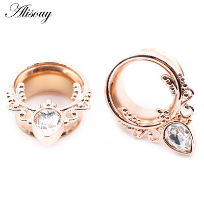 Alisouy 2 bucăți din oțel inoxidabil frunze melci picătură de apă din zirconiu tunel pentru urechi dopuri expansor targă calibre bijuterii piercing pentru corp