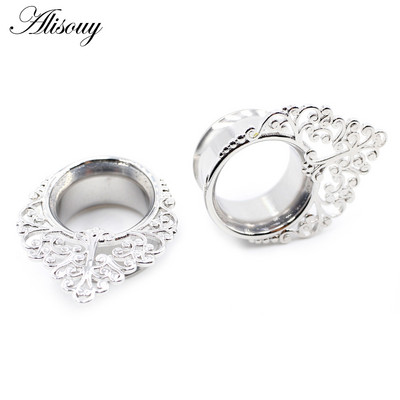 Alisouy 2 bucăți din oțel inoxidabil frunze melci picătură de apă din zirconiu tunel pentru urechi dopuri expansor targă calibre bijuterii piercing pentru corp