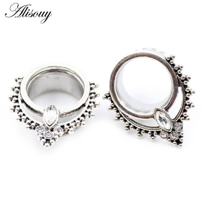 Alisouy 2 bucăți din oțel inoxidabil frunze melci picătură de apă din zirconiu tunel pentru urechi dopuri expansor targă calibre bijuterii piercing pentru corp