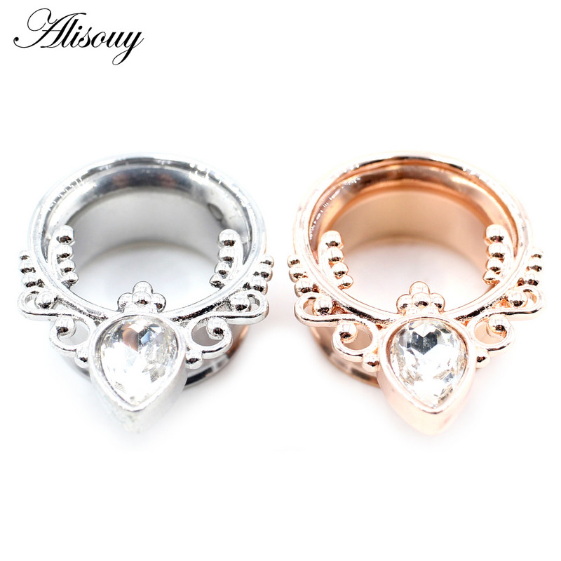 Alisouy 2 bucăți din oțel inoxidabil frunze melci picătură de apă din zirconiu tunel pentru urechi dopuri expansor targă calibre bijuterii piercing pentru corp