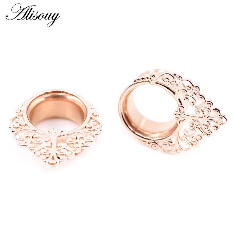 Alisouy 2 bucăți din oțel inoxidabil frunze melci picătură de apă din zirconiu tunel pentru urechi dopuri expansor targă calibre bijuterii piercing pentru corp