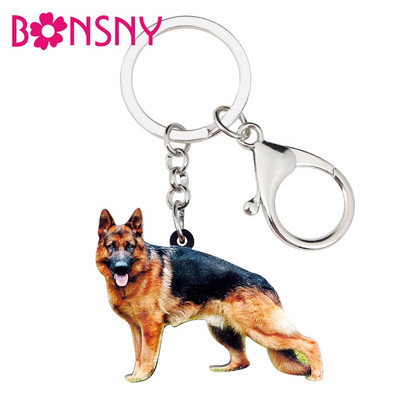 Bonsny Акрил Немска овчарка Ключодържател Ключодържател Пръстен Модни животински бижута за жени Момичета Любители на домашни любимци Чанта за кола Талисмани Подарък