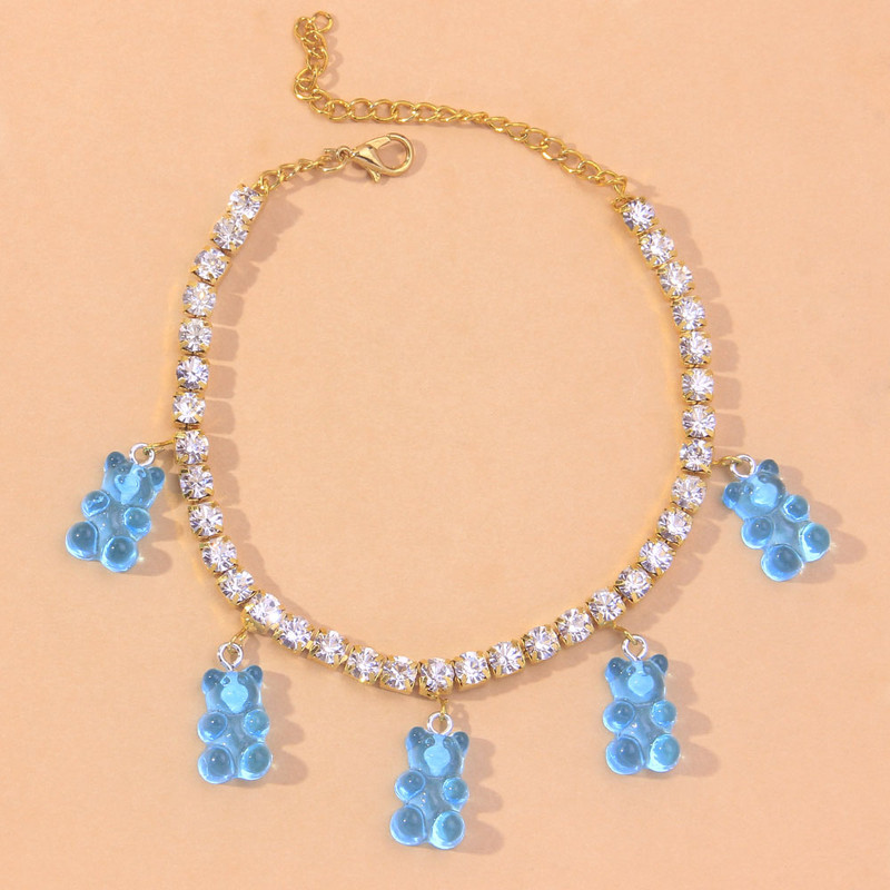 Stonefans Animal Crystal Gummy Teddy Bear Bratara de glezna Comert cu ridicata pentru femei Barbati Indian Tenis glezna Cadouri Bijuterii Lanț pentru picioare