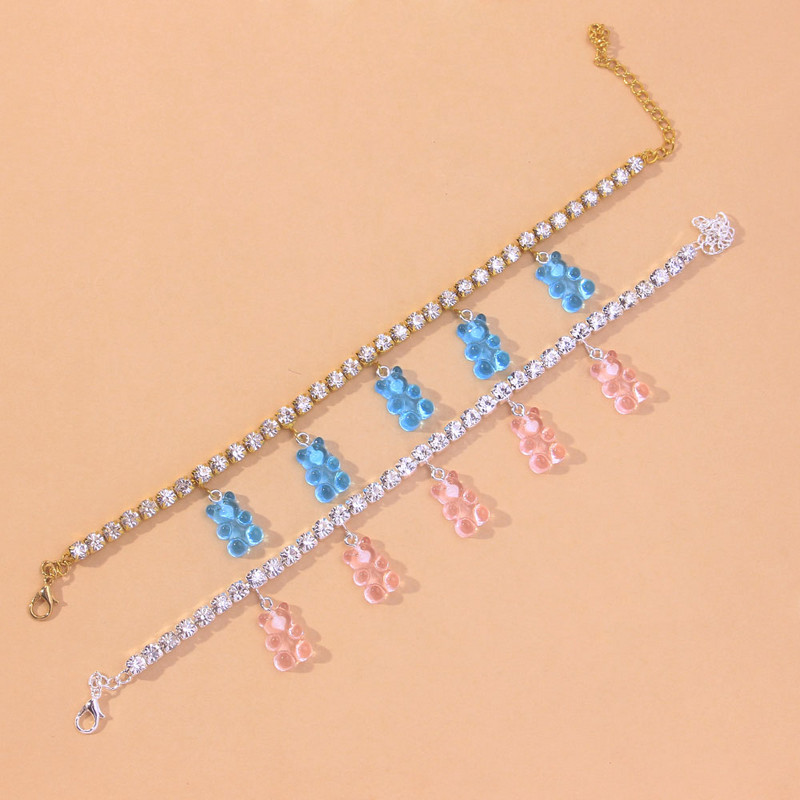 Stonefans Animal Crystal Gummy Teddy Bear Bratara de glezna Comert cu ridicata pentru femei Barbati Indian Tenis glezna Cadouri Bijuterii Lanț pentru picioare