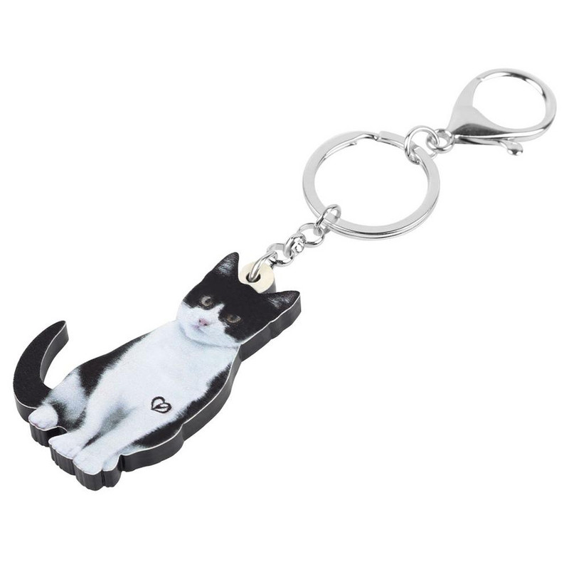 Bonsny acrilic drăguț pisică de lapte breloc breloc breloc dulce animal de companie lanț cheie bijuterii pentru femei fete adolescenți geantă cadou accesorii mașini