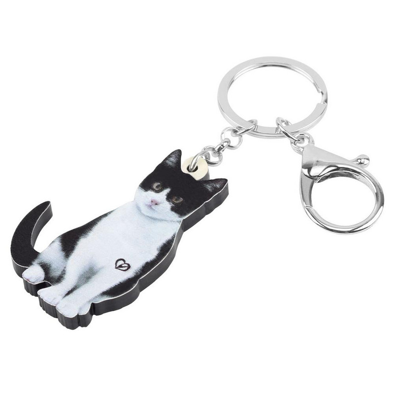 Bonsny acrilic drăguț pisică de lapte breloc breloc breloc dulce animal de companie lanț cheie bijuterii pentru femei fete adolescenți geantă cadou accesorii mașini