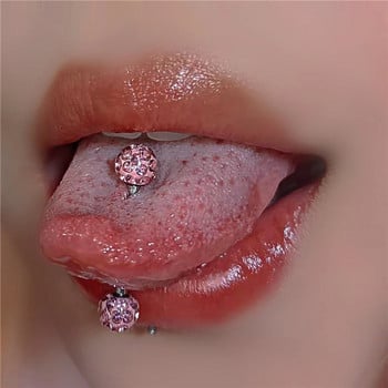 1 τμχ Crystal Zircon Ball Tongue Stud Titanium Steel Piercing Body Jewelry For Women Δαχτυλίδι γλώσσας Lip Stud Nightclub Bar Jewelry