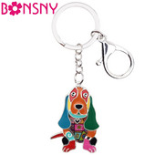 Breloc pentru câini Basset Hound din metal email emailat Bonsny Breloc Breloc Bijuterii pentru femei Fete pandantiv Geanta Brelocuri pentru masina Accesoriu dragut