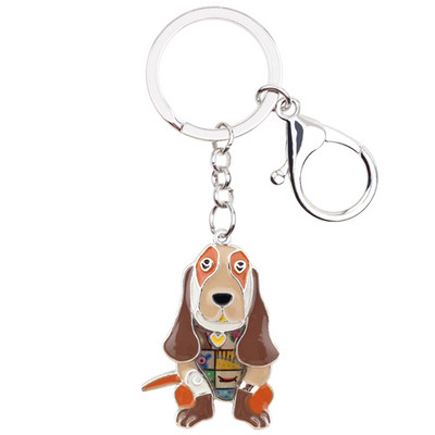 Breloc pentru câini Basset Hound din metal email emailat Bonsny Breloc Breloc Bijuterii pentru femei Fete pandantiv Geanta Brelocuri pentru masina Accesoriu dragut