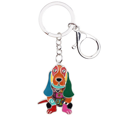 Breloc pentru câini Basset Hound din metal email emailat Bonsny Breloc Breloc Bijuterii pentru femei Fete pandantiv Geanta Brelocuri pentru masina Accesoriu dragut