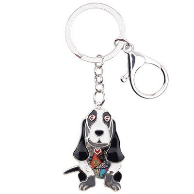Breloc pentru câini Basset Hound din metal email emailat Bonsny Breloc Breloc Bijuterii pentru femei Fete pandantiv Geanta Brelocuri pentru masina Accesoriu dragut
