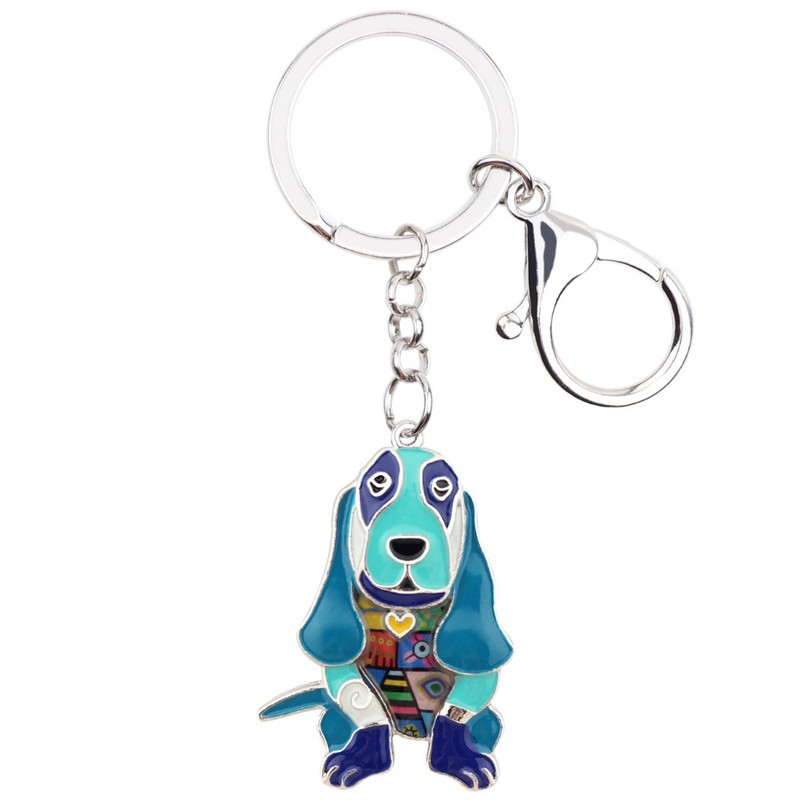 Breloc pentru câini Basset Hound din metal email emailat Bonsny Breloc Breloc Bijuterii pentru femei Fete pandantiv Geanta Brelocuri pentru masina Accesoriu dragut