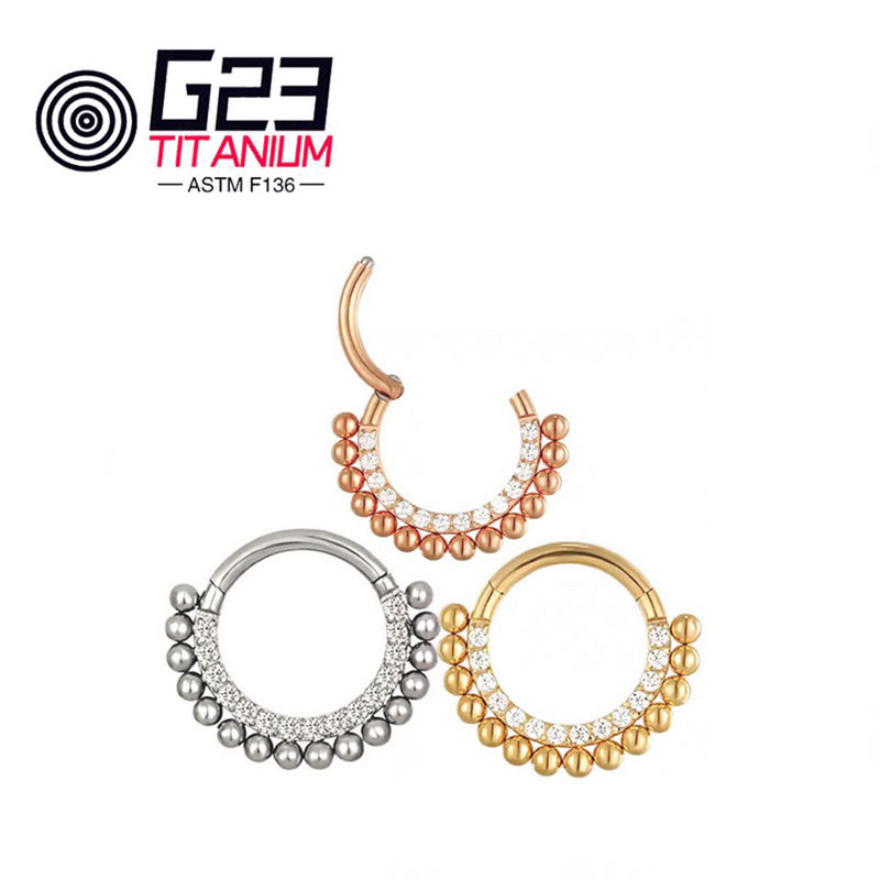 Kerek fülbevaló G23 F136 titán septum Clicker Hoop Stud csuklós szegmens orrgyűrű piercing ékszer női