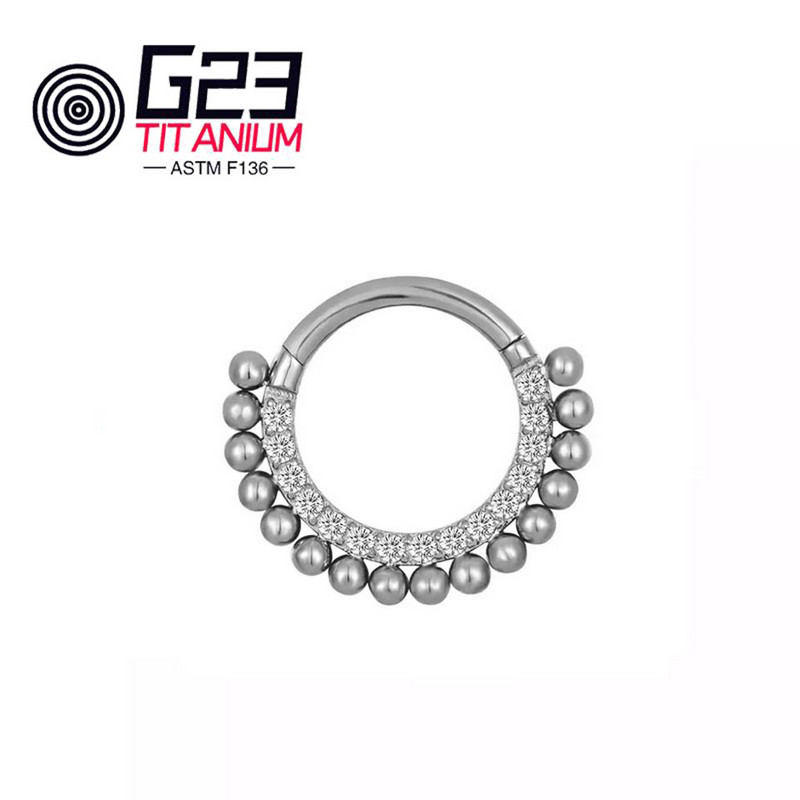 Kerek fülbevaló G23 F136 titán septum Clicker Hoop Stud csuklós szegmens orrgyűrű piercing ékszer női