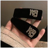 Clip BB din catifea neagră de epocă Agrafă laterală Little Fragrance Clip de păr cu litere cu strass Accesorii de păr elegante pentru femei