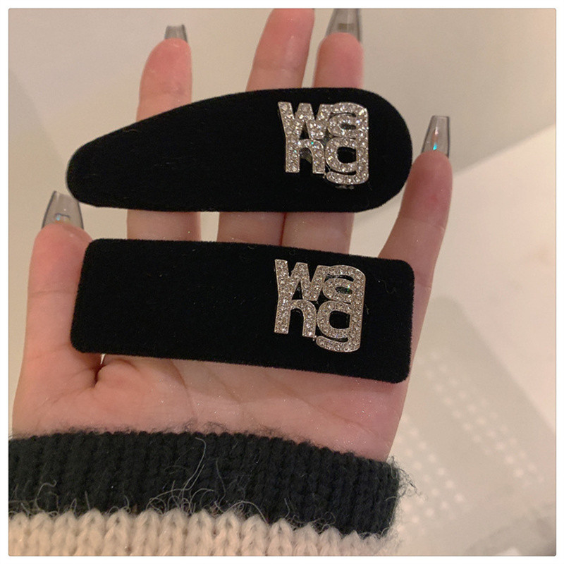 Clip BB din catifea neagră de epocă Agrafă laterală Little Fragrance Clip de păr cu litere cu strass Accesorii de păr elegante pentru femei