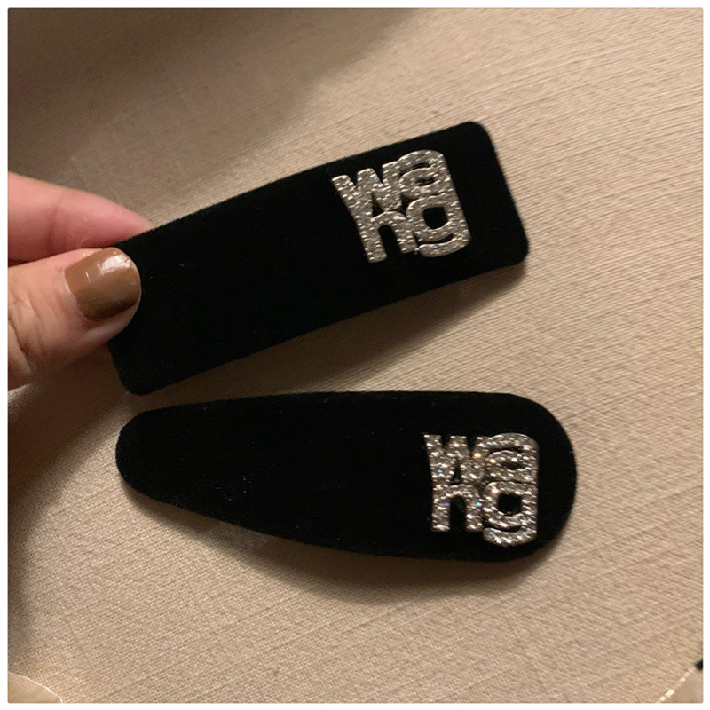 Clip BB din catifea neagră de epocă Agrafă laterală Little Fragrance Clip de păr cu litere cu strass Accesorii de păr elegante pentru femei