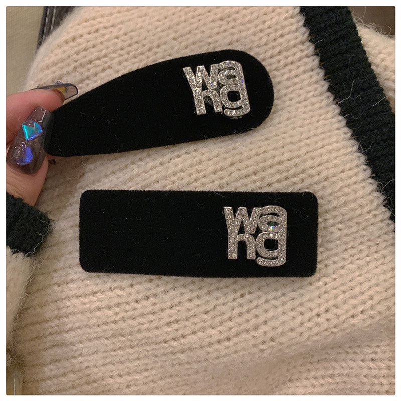 Clip BB din catifea neagră de epocă Agrafă laterală Little Fragrance Clip de păr cu litere cu strass Accesorii de păr elegante pentru femei
