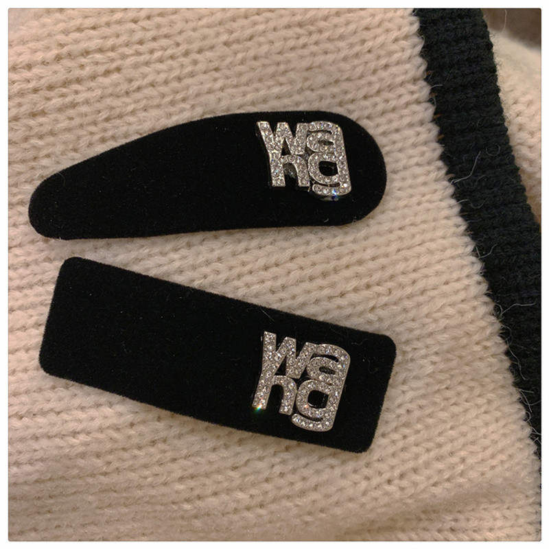 Clip BB din catifea neagră de epocă Agrafă laterală Little Fragrance Clip de păr cu litere cu strass Accesorii de păr elegante pentru femei