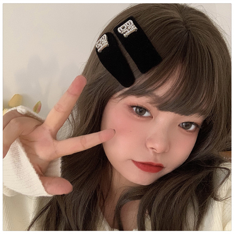 Clip BB din catifea neagră de epocă Agrafă laterală Little Fragrance Clip de păr cu litere cu strass Accesorii de păr elegante pentru femei