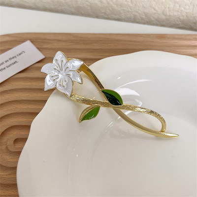 FFLACELL Gheare de păr elegante de crin alb pentru femei, vara 2022, agrafe de păr din metal, agrafe de păr la modă coreeană, agrafe cu cataramă cu broaște