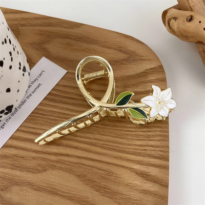 FFLACELL Gheare de păr elegante de crin alb pentru femei, vara 2022, agrafe de păr din metal, agrafe de păr la modă coreeană, agrafe cu cataramă cu broaște