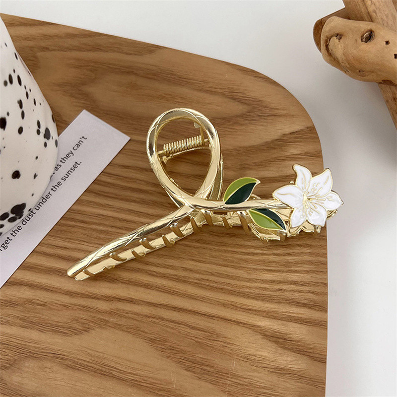FFLACELL Gheare de păr elegante de crin alb pentru femei, vara 2022, agrafe de păr din metal, agrafe de păr la modă coreeană, agrafe cu cataramă cu broaște