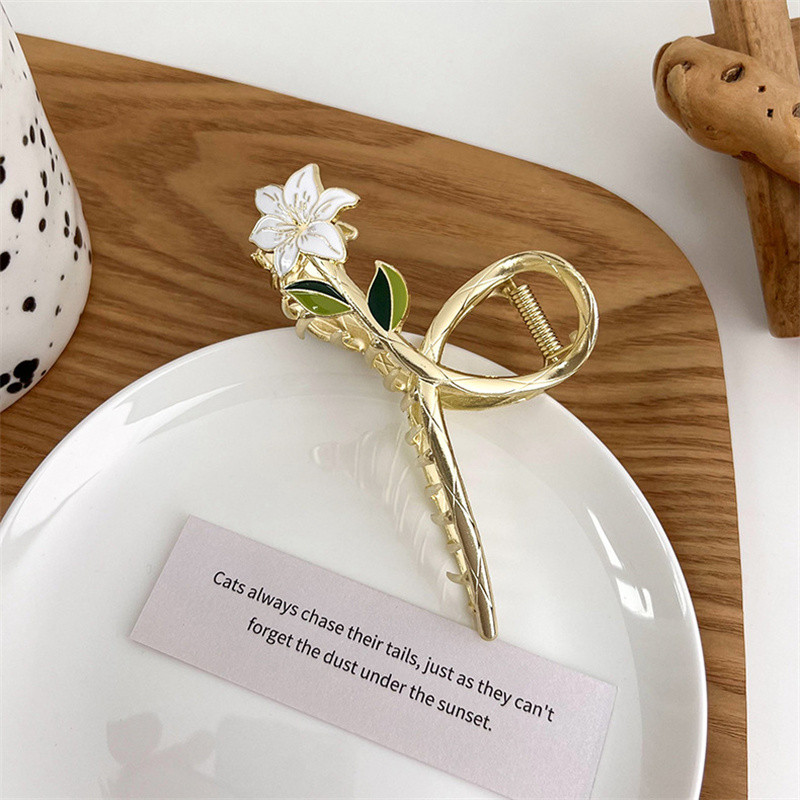 FFLACELL Gheare de păr elegante de crin alb pentru femei, vara 2022, agrafe de păr din metal, agrafe de păr la modă coreeană, agrafe cu cataramă cu broaște