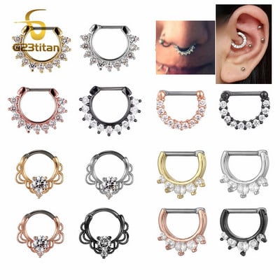 Csinos cirkon septum ékszer G23 titán orrkarika gyűrű Septum Clicker 16G fül Helix Diath fülbevaló testpiercing ékszer