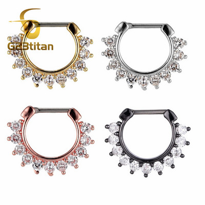 Csinos cirkon septum ékszer G23 titán orrkarika gyűrű Septum Clicker 16G fül Helix Diath fülbevaló testpiercing ékszer