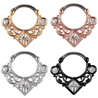 Csinos cirkon septum ékszer G23 titán orrkarika gyűrű Septum Clicker 16G fül Helix Diath fülbevaló testpiercing ékszer