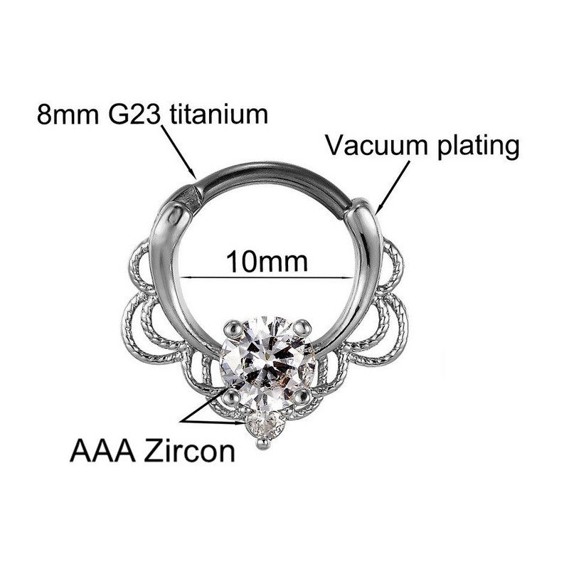 Csinos cirkon septum ékszer G23 titán orrkarika gyűrű Septum Clicker 16G fül Helix Diath fülbevaló testpiercing ékszer