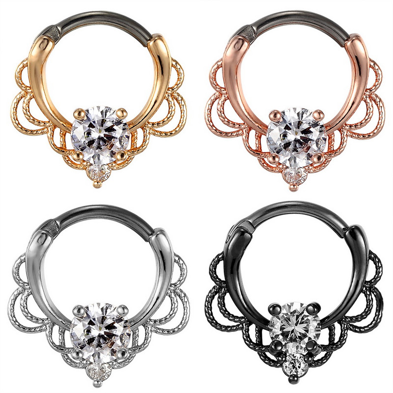 Csinos cirkon septum ékszer G23 titán orrkarika gyűrű Septum Clicker 16G fül Helix Diath fülbevaló testpiercing ékszer