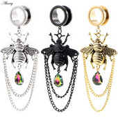 Alisouy 1 buc din oțel inoxidabil albinele picături de apă cu lanț de cristal pandantiv dop pentru urechi tunel expansor targă calibre piercing bijuterii pentru corp