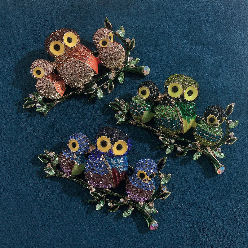 Morkopela Trei Bufnițe Broșe Nou Vintage Multicolor Email Pălărie Pasăre Eșarfă Broșe Ace Accesorii de nuntă pentru femei