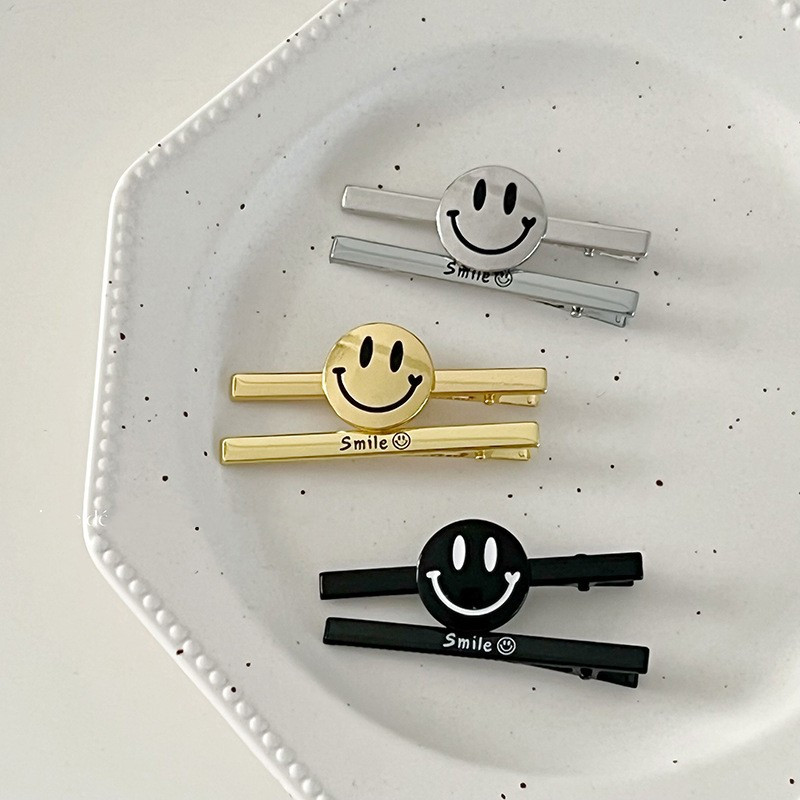 1 pereche de smiley cu litere japoneze și coreene Duckbill Clip New Fashion Metal Simple Side Clip Breton Clip Girl Hair Clips