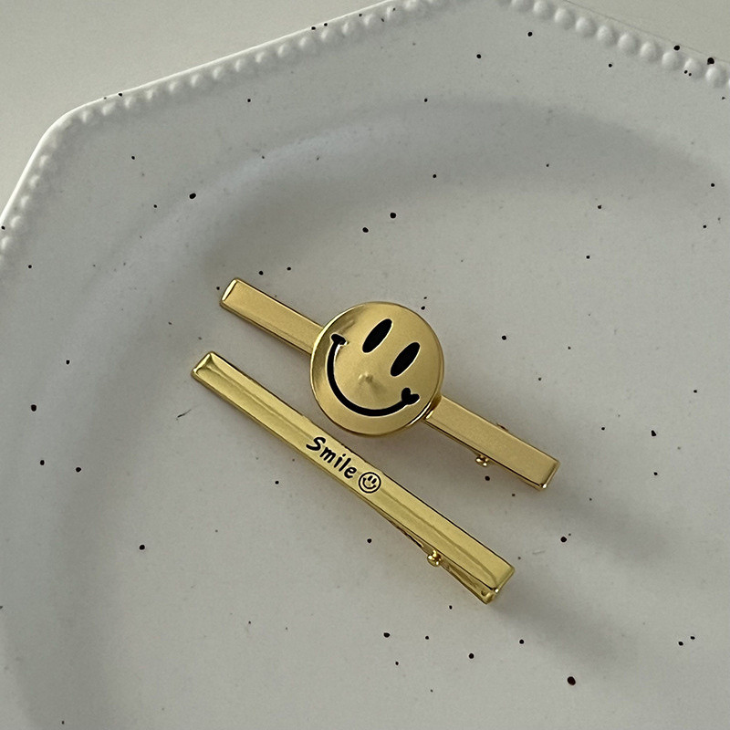 1 pereche de smiley cu litere japoneze și coreene Duckbill Clip New Fashion Metal Simple Side Clip Breton Clip Girl Hair Clips