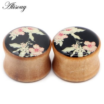 Alisouy 2PCS Fashion Φυσικό ξύλο Ωτοασπίδες Flesh Tunnels Gauges 8-20mm Ear Tragus Expander Φορείο Body Piercing Jewelry