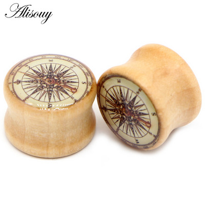 Alisouy 2 buc. dopuri pentru urechi din lemn natural, tuneluri de carne, calibre 8-20 mm, expansor pentru tragus ureche, targă, piercing pentru corp, bijuterii
