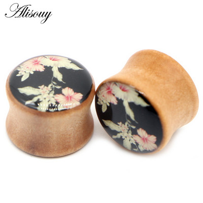 Alisouy 2 buc. dopuri pentru urechi din lemn natural, tuneluri de carne, calibre 8-20 mm, expansor pentru tragus ureche, targă, piercing pentru corp, bijuterii